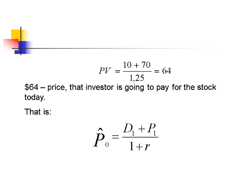 $64 – price, that investor is going to pay for the stock today. That